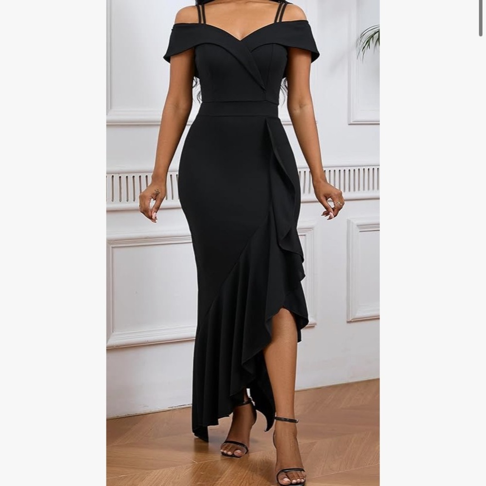 Black Sleeveless Cocktail Dress with Asymmetrical Slit